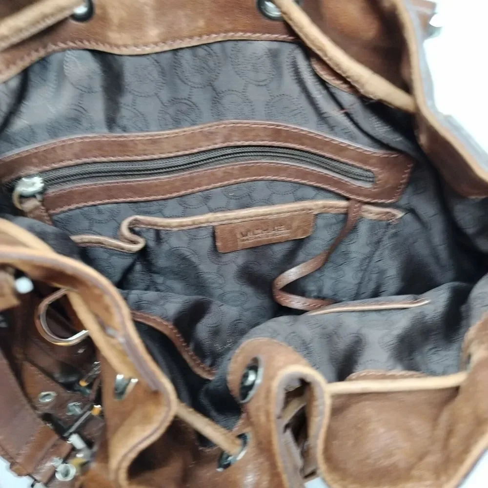 Michael Kors Leather Tote Hobo Shoulder Bag Distressed Look Large Bucket Buckle